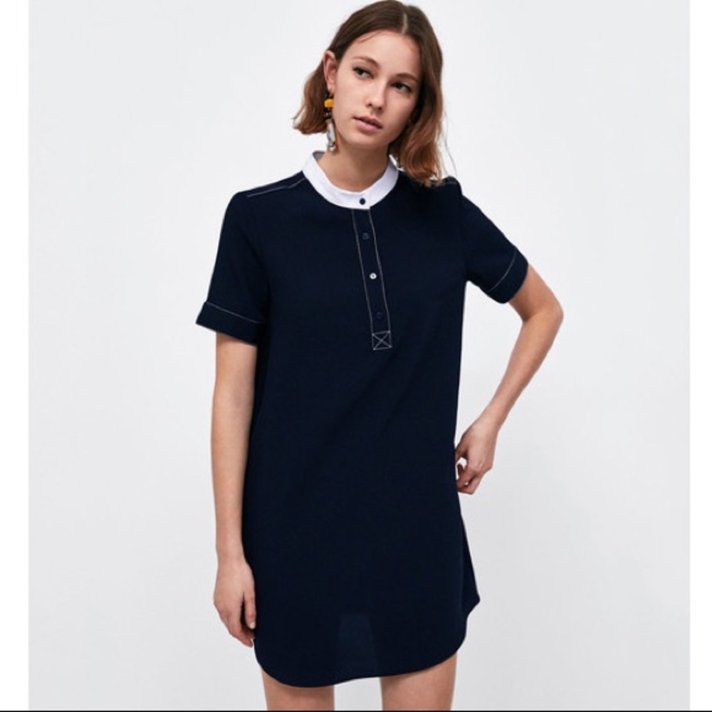 Zara navy mini dress with white stitching